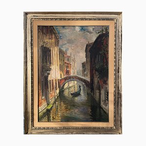 Gino Salviati, Rio Muazzo, Venecia, siglo XX, óleo sobre lienzo, Enmarcado