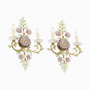 Splendide decorazioni floreali grandi in cristallo sfaccettato di Palwa, anni '70, set di 2