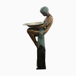 Art Deco Bronze Pedestal Figurine Biba Roaring Twenties, 1920s