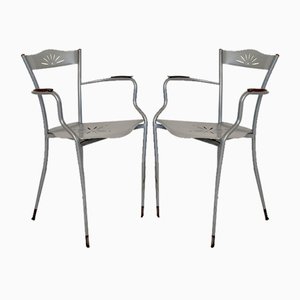 Set of French Armchairs in Metal and Copper, 1980s