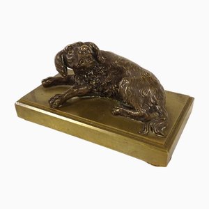 Bronzeskulptur oder Briefbeschwerer eines liegenden Spaniels, 19. Jh.