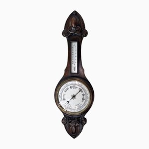 Antique Edwardian Carved Oak Aneroid Barometer, 1900s