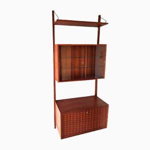 Danish Royal System Teak String Shelf with Showcase and Bar by Poul Cadovius, 1960s, Set of 3