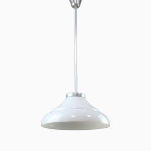 Lámpara colgante italiana Mid-Century de aluminio y vidrio