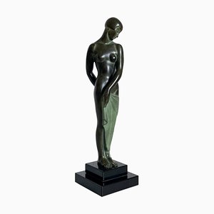 After Pierre Le Faguays or Fayral, Badende Ondine Skulptur im Art Deco Stil, Spelter & Marmor, 2022