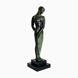 After Pierre Le Faguays or Fayral, Scultura in stile Art Déco di Bathing Ondine, Spelter & Marble, 2022