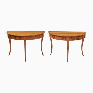 Biedermeier Demi Lune Consoles Converting Table in Cherry, 1820s, Set of 2