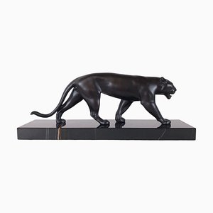 Max Le Verrier, Art Deco Style Black Panther Uganda Sculpture, 2022, Spelter & Marble