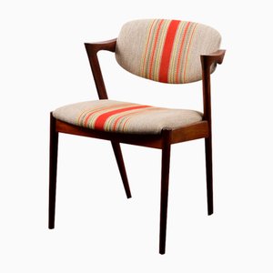 Silla modelo 42 Mid-Century de palisandro y tapicería original de Kai Kristiansen para Schou Andersen, Dinamarca, años 60