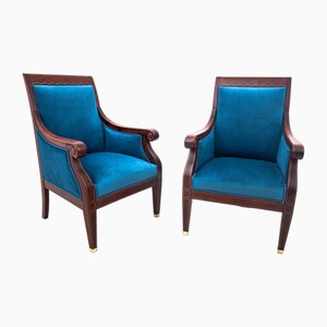 Blaue Vintage Biedermeier Sessel, 1880, 2er Set