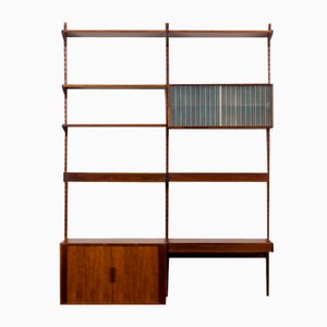 Home Office Shelving System W. Desk, Display Cabinet and Tambour Doors Cabinet by Kai Kristiansen for Fm Møbler, Denmark, 1960s