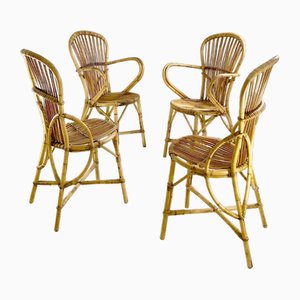 Summer Bamboo and Wicker Chairs by Adrien Audoux and Frida Minnet, 1950, Set of 4