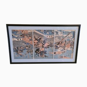 Utagawa Yoshitora, Triptyque, Gravure Sur Bois, Fin 19e Siècle, Encadré