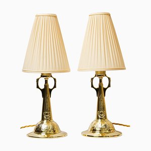 Art Deco Table Lamps with Fabric Shades, 1920s, Set of 2