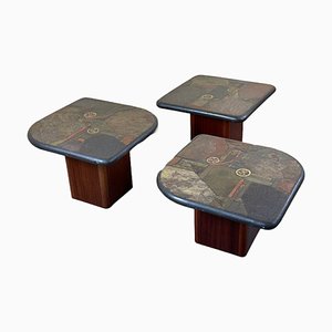 Brutal Coffee Tables with Mosaic by Paul Kingma for Kneip, 1980s, Set of 3
