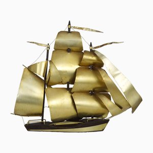 Vintage Decorative Boat with Brass Sails, 1960s