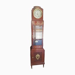 Modernist Floor Clock in Mahogany Marquetry and Brass Ornaments, Early 20th Century