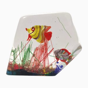 Aquarium en Verre de Murano par Gino Cenedese avec Deux Poissons, Presse-Papier, 1970s