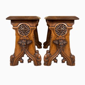 Gothic Style Stools by Victor Aimone, 1890s, Set of 2