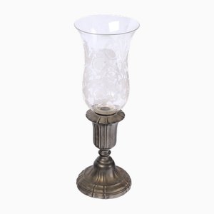 20. Jh. Teelicht-Kerzenlampe aus Baccarat-Kristall und Zinn
