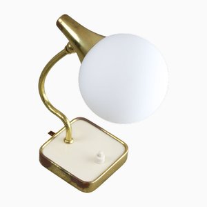 Lampe de Bureau Mid-Century en Laiton et Opaline, Italie