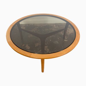 Table Basse Ronde Scandinave en Teck avec Plateau en Verre, 1960s