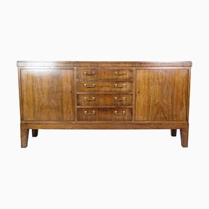 Low Danish Sideboard in Rosewood with Brass Handles, 1950s
