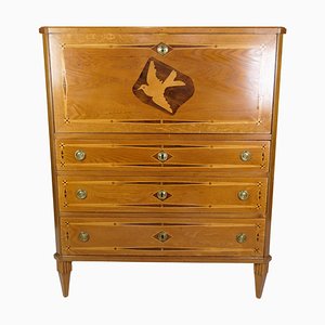 Secretary in Mahogany with Inlaid Wood and Brass Handles, 1790s