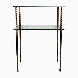 Mid-Century Modern Hollywood Regency Brass & Glass Etagere Console Table by Milo Baughman, 1980s