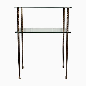 Table Console Hollywood Regency Mid-Century en Laiton et Verre par Milo Baughman, 1980s