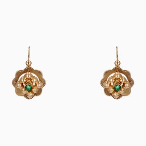 20th Century French Emerald 18 Karat Rose Gold Lever-Back Earrings, Set of 2