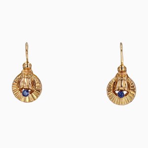 20th Century French Sapphire 18 Karat Rose Gold Lever-Back Earrings, Set of 2