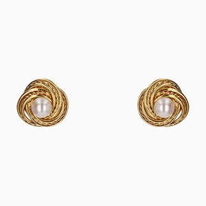 Modern Cultured Pearl 18 Karat Yellow Gold Stud Earrings, Set of 2