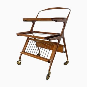 Mid-Century Modern Walnut and Brass Trolley attributed to Cesare Lacca for Cassina, 1950s