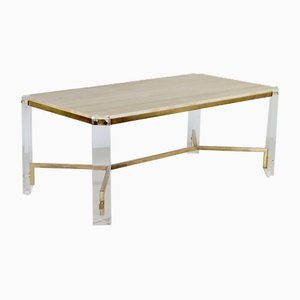 Vintage Brass and Travertine Dining Table