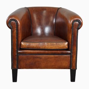 Leather Club Chair with Black Piping and Decorative Nails