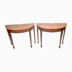 Sheraton Demi Lune Console Tables in Mahogany, Set of 2