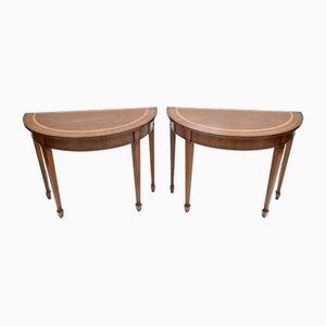 Adams Console Demi Lune Hall Tables in Mahogany, Set of 2