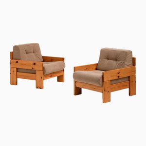 Set of Vintage Italian Pine Lounge Chairs, 1970s