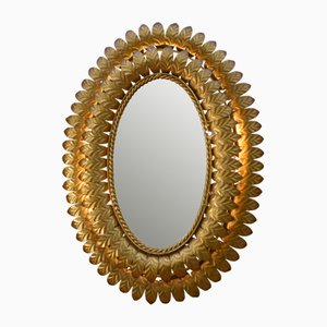 Vintage Mirror with Double Rows of Golden Metal Leaves, 1960s