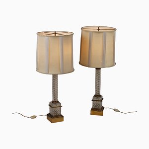 Table Lamps in Cut Crystals with Bronze Lampshades, 1900s, Set of 2