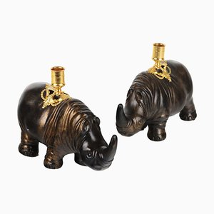 Rhinoceroses Plaster Candleholders by J. Luc Maisiere, 1900s, Set of 2