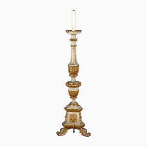 Antique Eclectic Candleholder in Carved and Gilded Wood