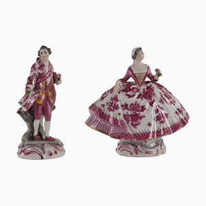 Late 19th Century Painted Porcelain Figurines, Set of 2