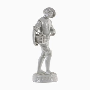 Sculpture Young Boy with Case in White Porcelain, 1800s