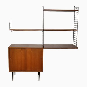Nisse String Wall Shelf with Sideboard Made of Nut Wood by Kajsa & Nils Strinning, 1960 from String, Set of 8