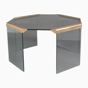 Mesa de centro hexagonal de vidrio y latón de Gallotti & Radice, años 70