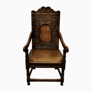 Antique Carved Oak Celtic Wainscot Chair, 1700s
