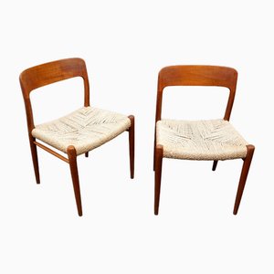 Danish Mid-Century Chairs from Teak Model 75 by Niels Møller for Jl Mollers, 1950s, Set of 2