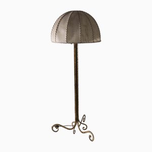 French Floor Lamp in Brass and Parchment attributed to Marc Du Plantier, 1940